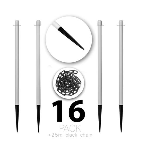 (Pack of 16) Flexibarrier Post & Chain Barrier with Plastic Pole - Spike and 25m chain