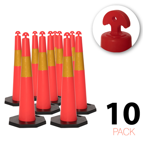(Pack of 10) - Flexibarrier T-Top Traffic Cone With Base + 500m Barrier Tape