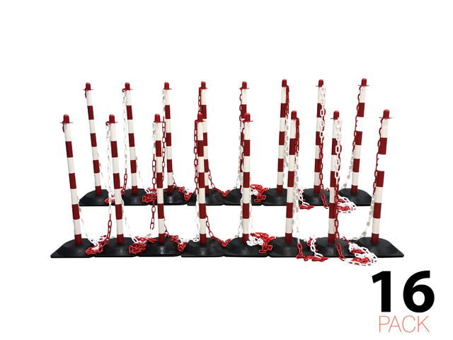 Post & Chain Barrier Kit -Basic-, 16 Posts incl. 25m Plastic Chain (Red/White)