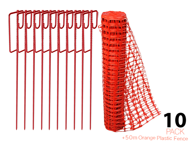 (50M Pack) - Flexibarrier Safety Mesh Barrier Fence + 10x Fence Pins
