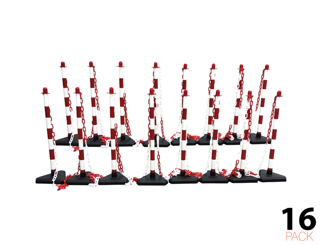 Post & Chain Barrier Kit -Economy-, 16 Posts incl. 25m Plastic Chain (Red/White)