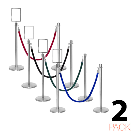 2 Pack - Flexibarrier Post & Rope Barrier Set - Premium – incl. A4 Sign Holder