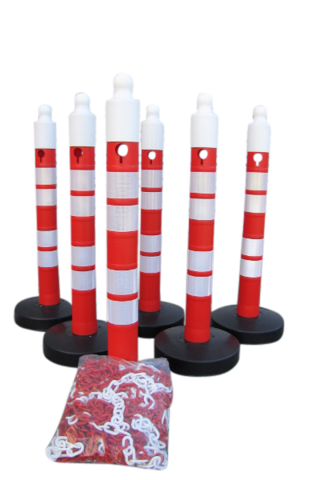 (Pack of 6) - Post & Chain Barrier -Maxi Plus- including 25m chain