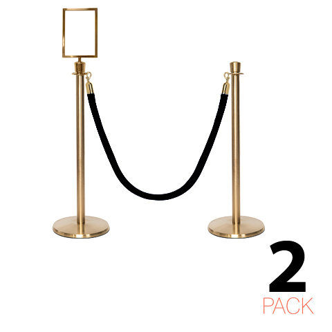 2 Pack - Flexibarrier Post & Rope Barrier Set - Premium – incl. A4 Sign Holder