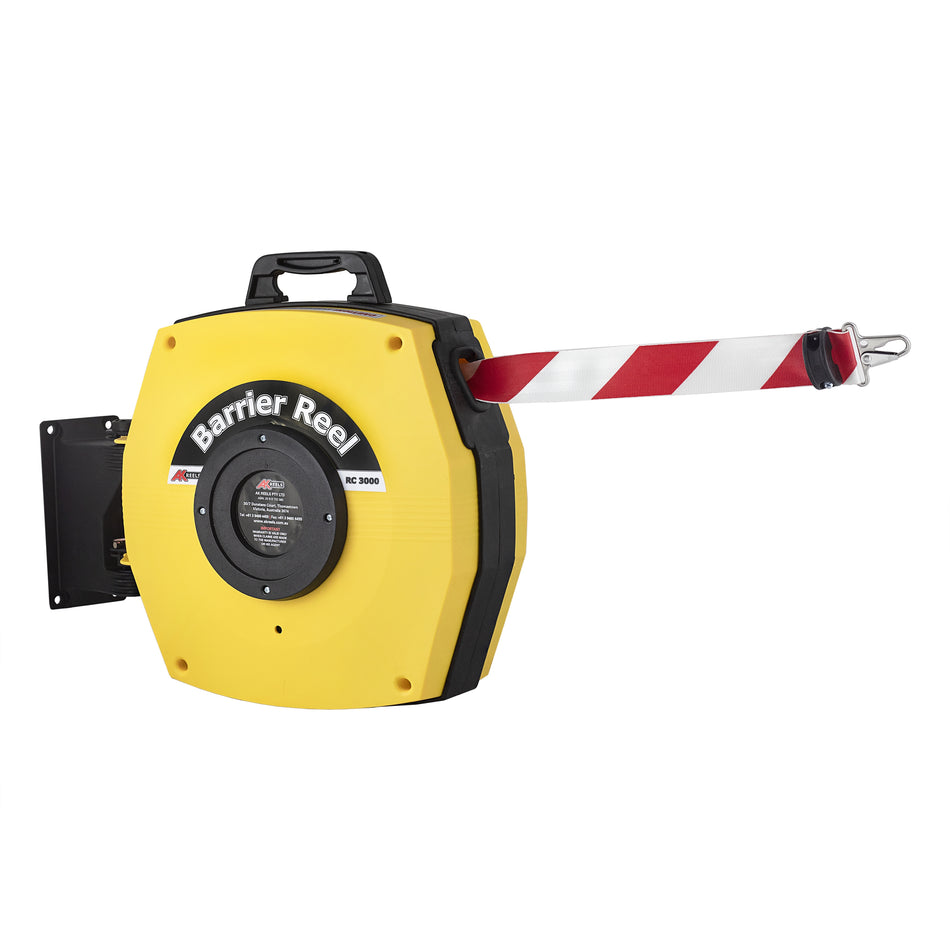 Retractable Safety Barrier Reel - Heavy duty barrier belt with hook (15-25m)