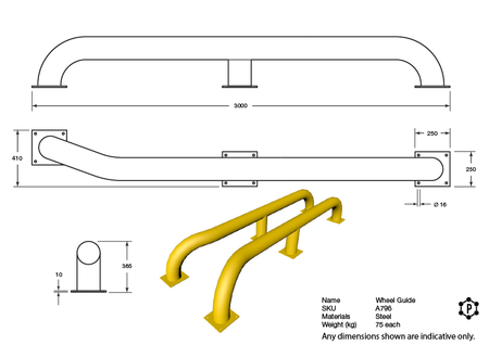 Heavy-duty yellow loading bay wheel guides – product view