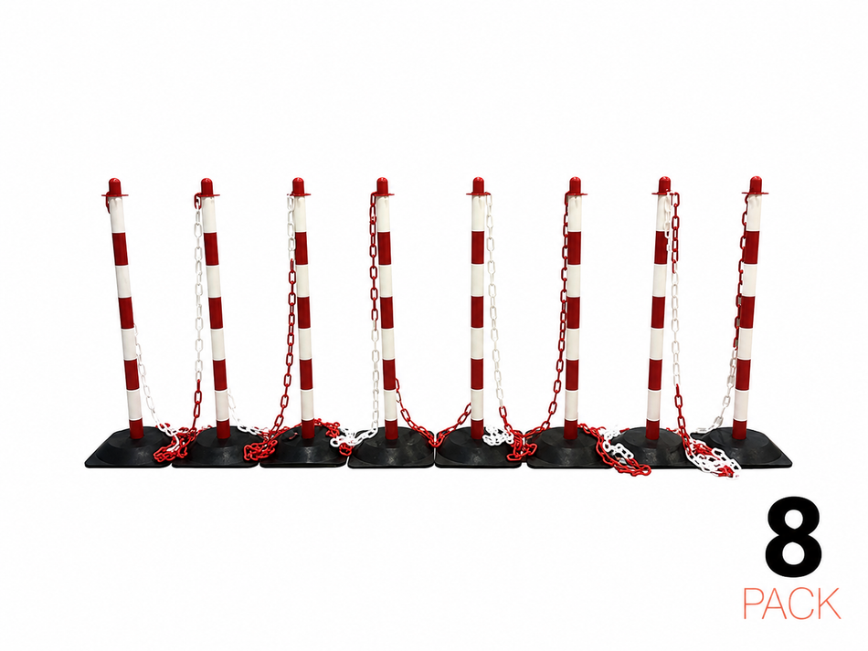 Post & Chain Barrier Kit – Basic – 8 Posts incl. 10 m Plastic Chain (Red/White)