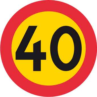Förbudsskylt, Max hastighet 40 km/h, Ø 600 mm