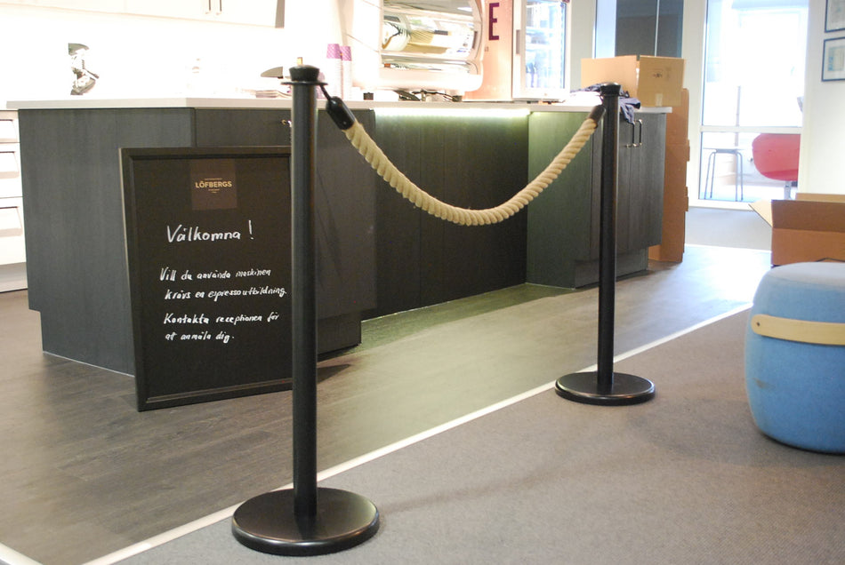 Black Post & Rope Barrier Set -Luxor- (2x Black Posts + 1x 150cm Hemp Rope)