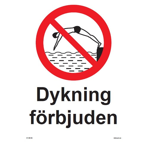 Förbudsskylt. Dykning förbjuden