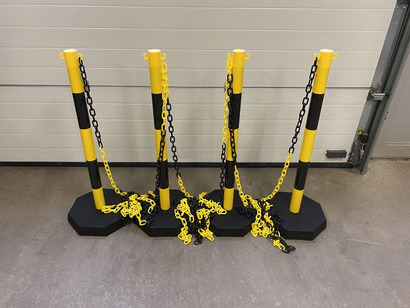 Chain stanchion package -Robust-, 4 plastic stanchion incl. 25m chain (Yellow/Black)