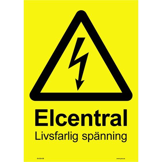 Varningsskylt. Livsfarlig spänning