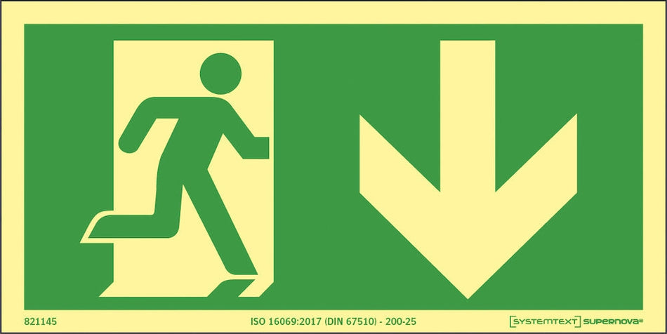 Supernova® Anvisningsskylt - Utrymningsväg ner (flera storlekar)