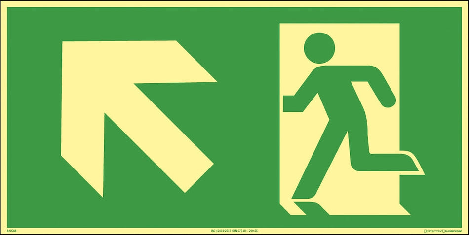 Supernova® Anvisningsskylt - Utrymningsväg upp till vänster (flera storlekar)