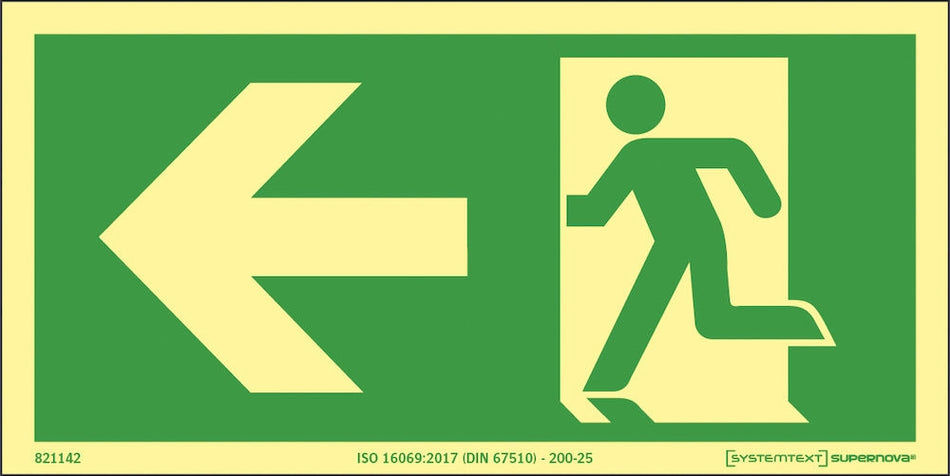 Supernova® Anvisningsskylt - Utrymningsväg till vänster (flera storlekar)