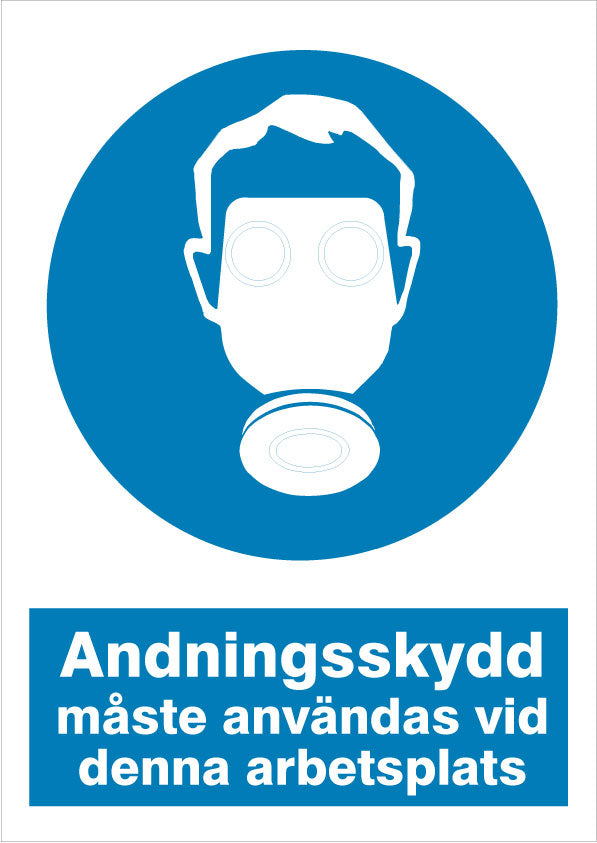 Påbudsskylt. Andningsskydd måste användas på denna arbetsplats
