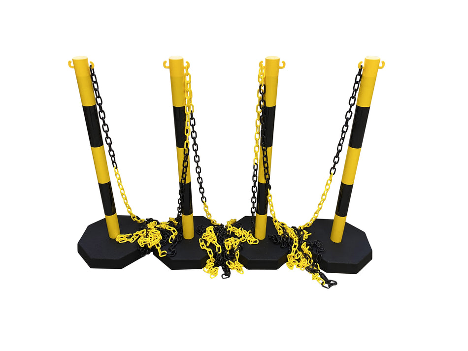 Chain stanchion package -Robust-, 4 plastic stanchion incl. 25m chain (Yellow/Black)