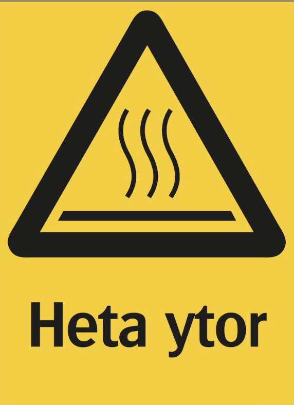 Varningsskylt. Heta ytor