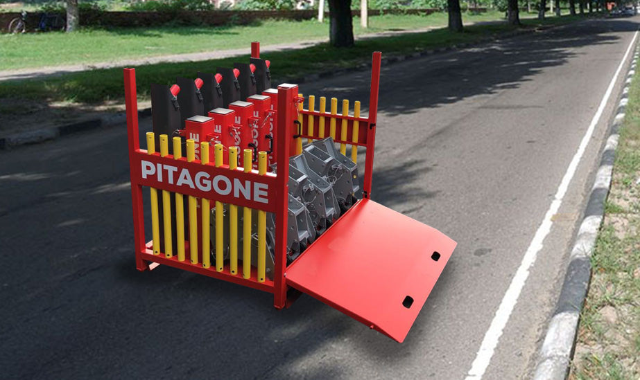 Pitagone Anti-Terror Barrier System – 6 Modules with Storage Rack (Complete HVM Solution)