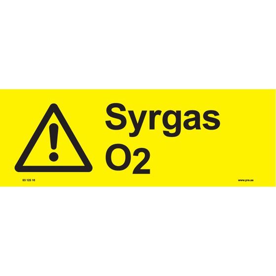 Varningsskylt. Syrgas O2