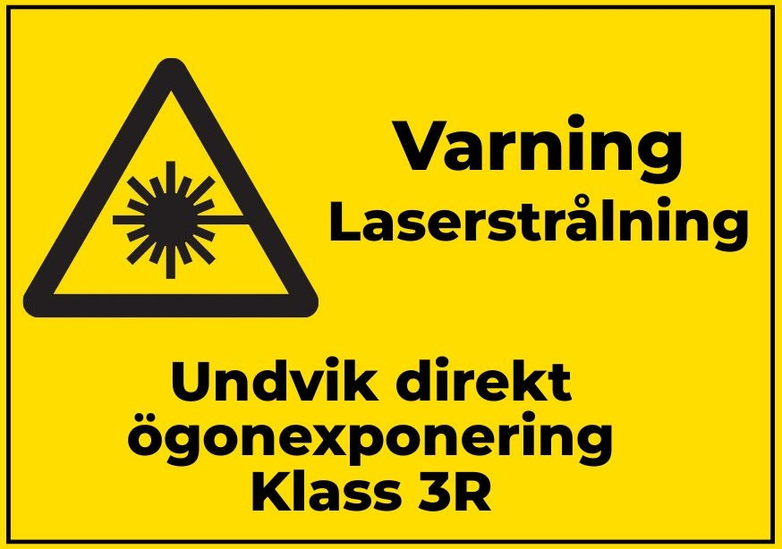 Varningsskylt. Laserstrålning - Undvik direkt ögonexponering; Klass 3R